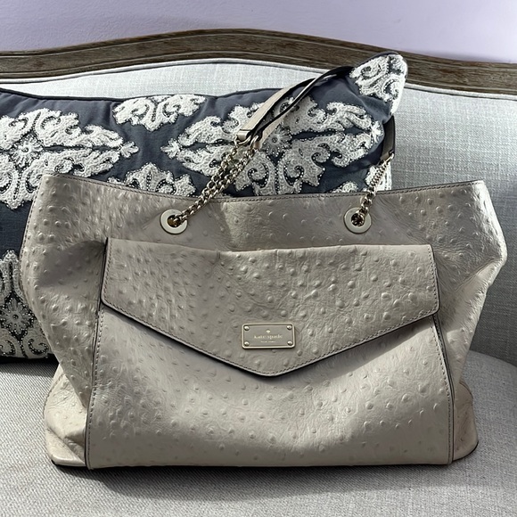 kate spade Handbags - Kate Spade A La Vita Ostrich Halsey Tote Bag Sidewalk Off White Large